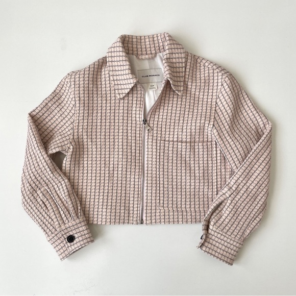 Club Monaco Women's Khaki Geo Print Crop Jacket in Pink Mix / Rose, Size XS - Picture 2 of 13